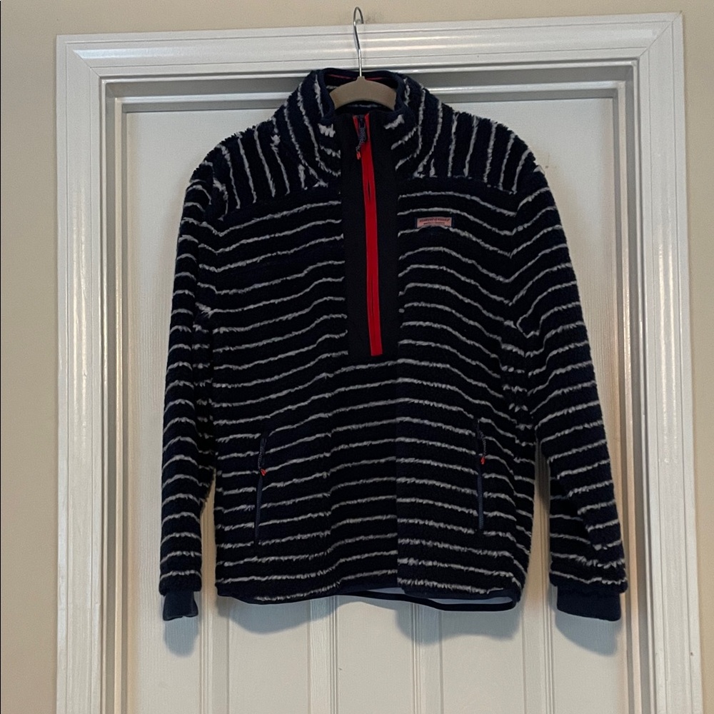 Vineyard Vines Navy/White Striped 1/2 Zip Bonfire Fleece Shep Shirt Medium